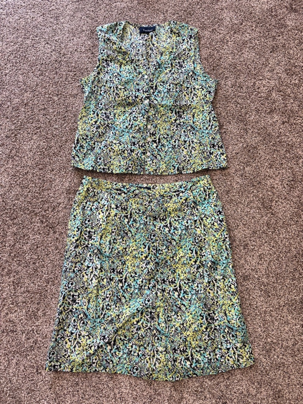 VTG Evan Picone Women’s 14 Two Piece Business Casual Skirt Set Green/Black